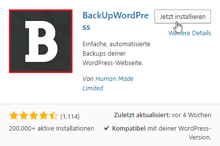 Backup erstellen mit BackupWordPress