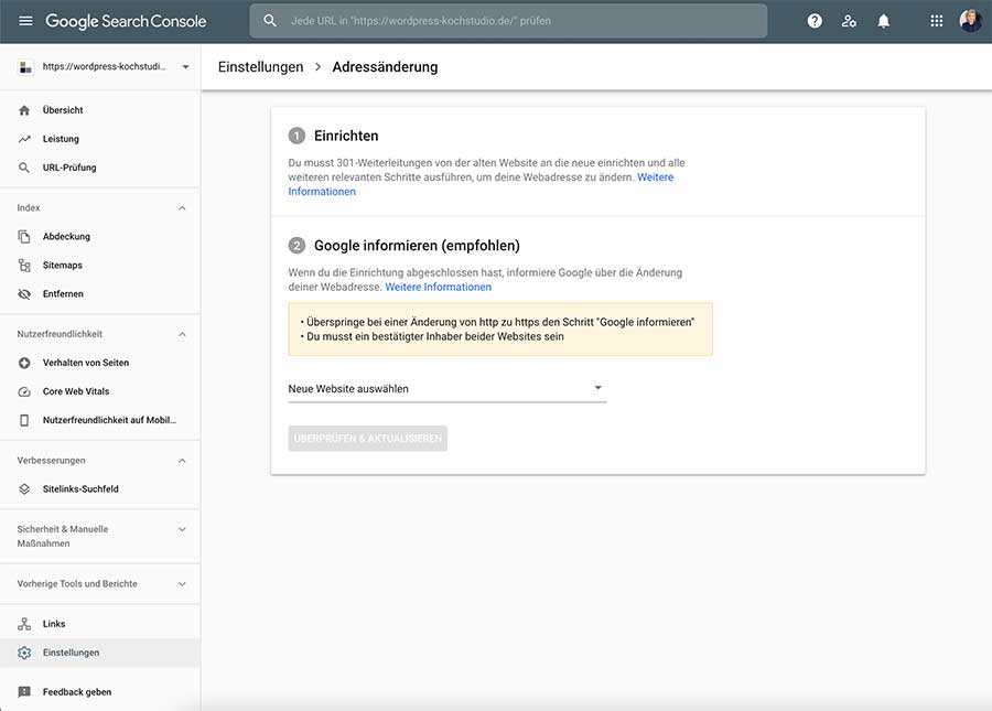 Adressänderung Google Search Console