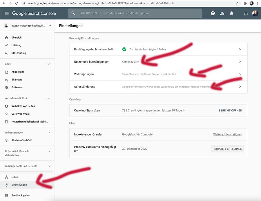Einstellungen Google Search Console