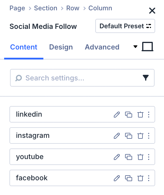 Übersicht des Social Media Icons Modul